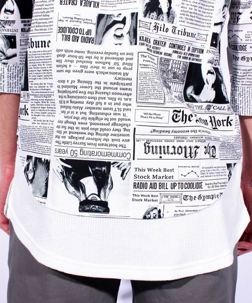 ８(eight)（エイト）の「ニュースペーパー柄 7分袖シャツ コットン（シャツ/ブラウス・メンズ・ホワイト/ブラック・MEDIUM/LARGE/X-LARGE）」の10枚目の写真