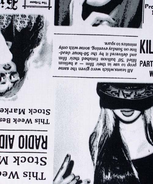 ８(eight)（エイト）の「ニュースペーパー柄 7分袖シャツ コットン（シャツ/ブラウス・メンズ・ホワイト/ブラック・MEDIUM/LARGE/X-LARGE）」の3枚目の写真