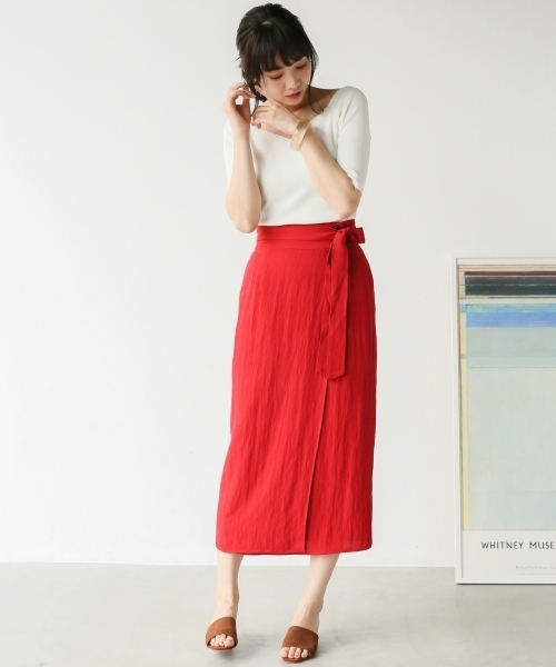 A part by（アパートバイ）の「RyNyラップタイトスカート 798511（スカート・レディース・レッド/グリーン/ベージュ系その他/ブルー系その他・FREE）」の12枚目の写真