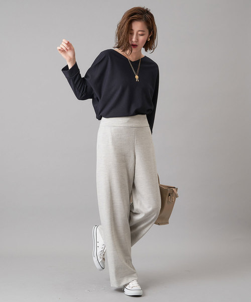 RIVE DROITE(リヴドロワ)の「千鳥ジャージセミワイドパンツ(その他パンツ・レディース・ライトグレー/ブラック・38/36)」の2枚目の写真