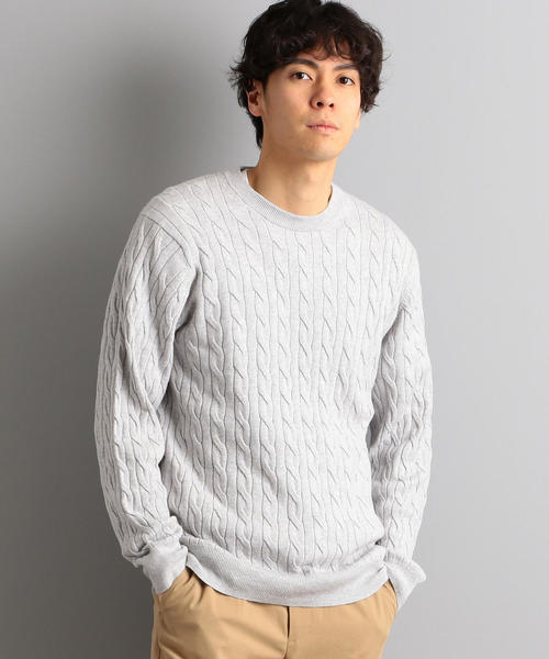 green label relaxing（グリーンレーベルリラクシング）の「NM コットンカシミヤ ケーブル クルーネック ニット ◆（ニット/セーター・メンズ・ライトグレー/ネイビー/ライム・S/M/L/XL）」の2枚目の写真