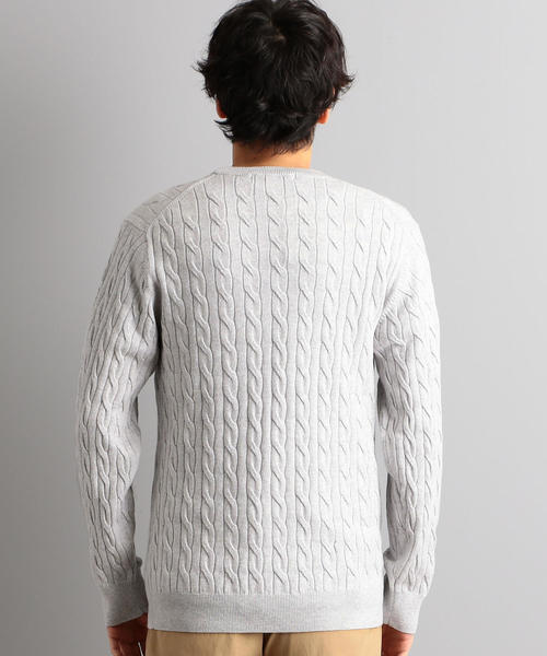 green label relaxing（グリーンレーベルリラクシング）の「NM コットンカシミヤ ケーブル クルーネック ニット ◆（ニット/セーター・メンズ・ライトグレー/ネイビー/ライム・S/M/L/XL）」の4枚目の写真