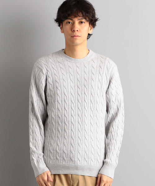 green label relaxing（グリーンレーベルリラクシング）の「NM コットンカシミヤ ケーブル クルーネック ニット ◆（ニット/セーター・メンズ・ライトグレー/ネイビー/ライム・S/M/L/XL）」の5枚目の写真