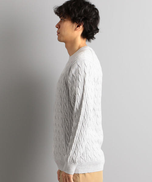 green label relaxing（グリーンレーベルリラクシング）の「NM コットンカシミヤ ケーブル クルーネック ニット ◆（ニット/セーター・メンズ・ライトグレー/ネイビー/ライム・S/M/L/XL）」の6枚目の写真