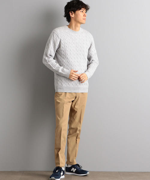 green label relaxing（グリーンレーベルリラクシング）の「NM コットンカシミヤ ケーブル クルーネック ニット ◆（ニット/セーター・メンズ・ライトグレー/ネイビー/ライム・S/M/L/XL）」の7枚目の写真