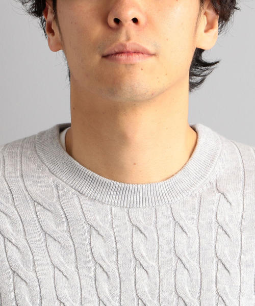 green label relaxing（グリーンレーベルリラクシング）の「NM コットンカシミヤ ケーブル クルーネック ニット ◆（ニット/セーター・メンズ・ライトグレー/ネイビー/ライム・S/M/L/XL）」の8枚目の写真