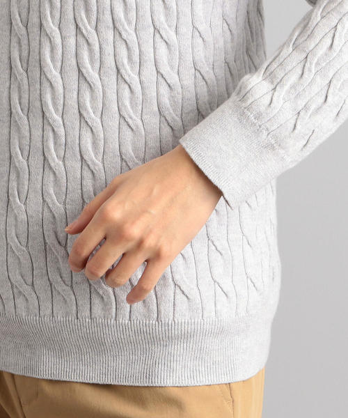 green label relaxing（グリーンレーベルリラクシング）の「NM コットンカシミヤ ケーブル クルーネック ニット ◆（ニット/セーター・メンズ・ライトグレー/ネイビー/ライム・S/M/L/XL）」の9枚目の写真
