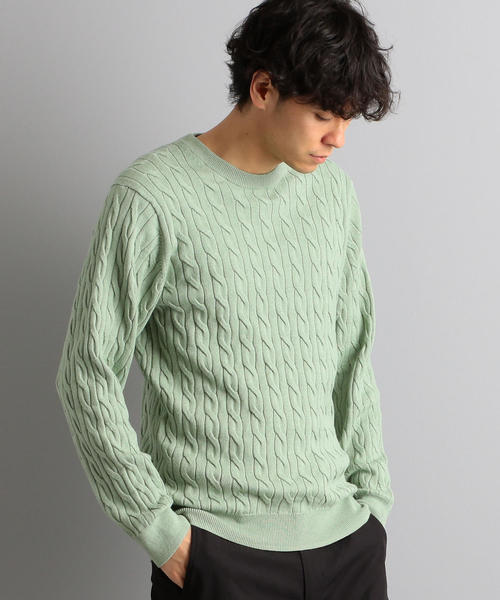 green label relaxing（グリーンレーベルリラクシング）の「NM コットンカシミヤ ケーブル クルーネック ニット ◆（ニット/セーター・メンズ・ライトグレー/ネイビー/ライム・S/M/L/XL）」の13枚目の写真