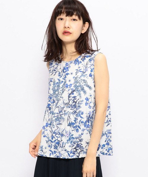 A/C DESIGN BY ALPHA CUBIC(エーシーデザインバイアルファキュービック)の「ボタニカルプリントプルオーバー(Tシャツ/カットソー・レディース・ブルー/グリーン・M size/L size)」の2枚目の写真