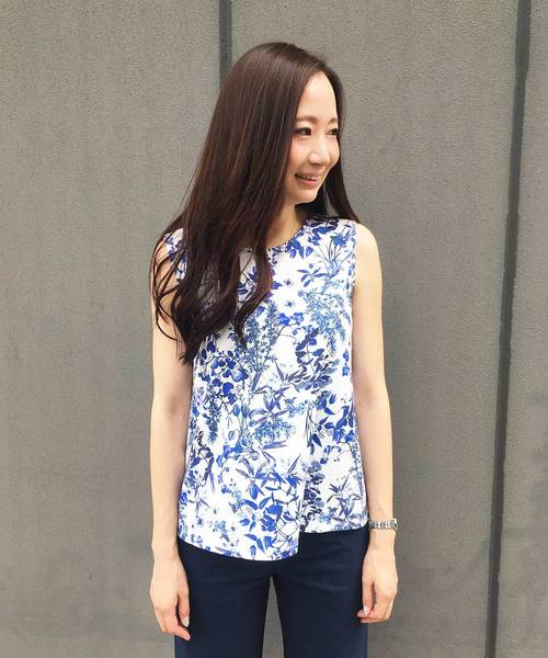 A/C DESIGN BY ALPHA CUBIC(エーシーデザインバイアルファキュービック)の「ボタニカルプリントプルオーバー(Tシャツ/カットソー・レディース・ブルー/グリーン・M size/L size)」の4枚目の写真