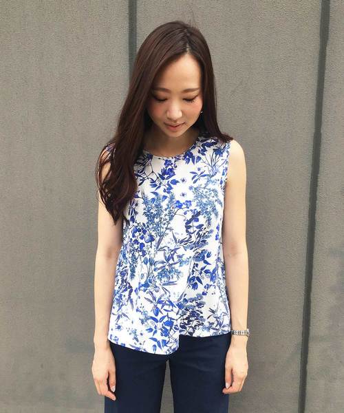 A/C DESIGN BY ALPHA CUBIC(エーシーデザインバイアルファキュービック)の「ボタニカルプリントプルオーバー(Tシャツ/カットソー・レディース・ブルー/グリーン・M size/L size)」の6枚目の写真