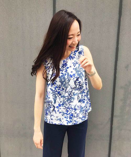 A/C DESIGN BY ALPHA CUBIC(エーシーデザインバイアルファキュービック)の「ボタニカルプリントプルオーバー(Tシャツ/カットソー・レディース・ブルー/グリーン・M size/L size)」の12枚目の写真