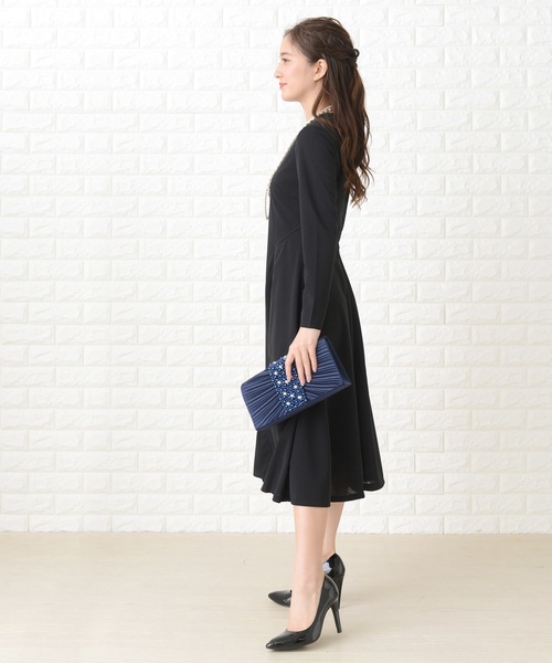 Lace Ladies(レースレディース)の「シンプル長袖フォーマルミモレ丈ワンピース・ドレス(ドレス・レディース・ブラック/ネイビー・XXL/S/L)」の3枚目の写真