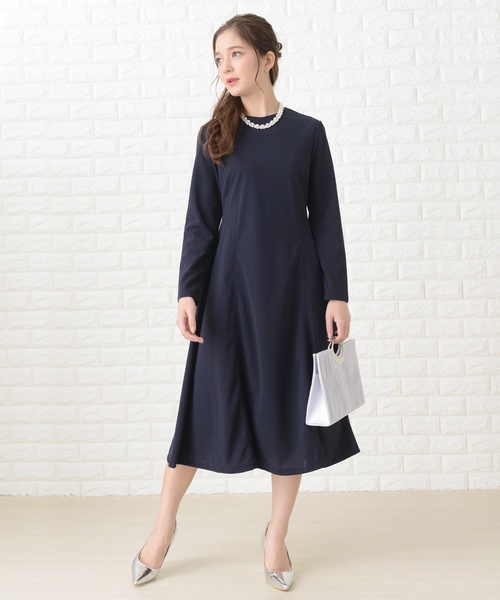 Lace Ladies(レースレディース)の「シンプル長袖フォーマルミモレ丈ワンピース・ドレス(ドレス・レディース・ブラック/ネイビー・XXL/S/L)」の15枚目の写真