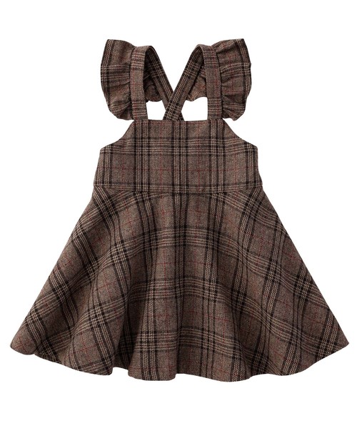 D.fesense（ディーフェセンス）の「【D.fesense /ディーフェセンス】肩フリルジャンスカ（ジャンパースカート・キッズ・グレー/ブラウン・80ｃｍ/90cm/100cm/110cm）」の5枚目の写真