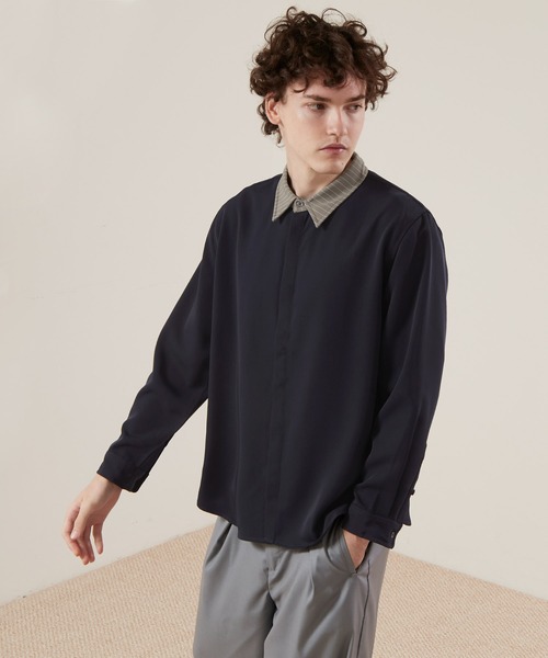 EMMA CLOTHES(エマクローズ)の「L/Sオーバーサイズクレリックシャツ 比翼仕立て(シャツ/ブラウス・メンズ・ベージュ/ブラウン/ダークネイビー・M/L)」の10枚目の写真