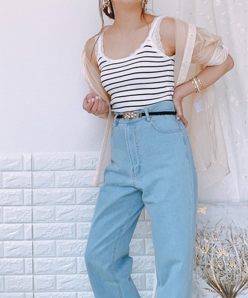 ap retro（アプレトロ）の「ストレートデニムパンツ【ZOZO限定アイテム】（デニムパンツ・レディース・サックスブルー/キナリ/ブルー/アイボリー/インディゴブルー/ブラック・M/L/LARGE/MEDIUM）」の5枚目の写真