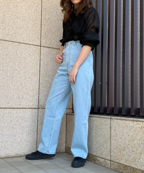 ap retro（アプレトロ）の「ストレートデニムパンツ【ZOZO限定アイテム】（デニムパンツ・レディース・サックスブルー/キナリ/ブルー/アイボリー/インディゴブルー/ブラック・M/L/LARGE/MEDIUM）」の20枚目の写真