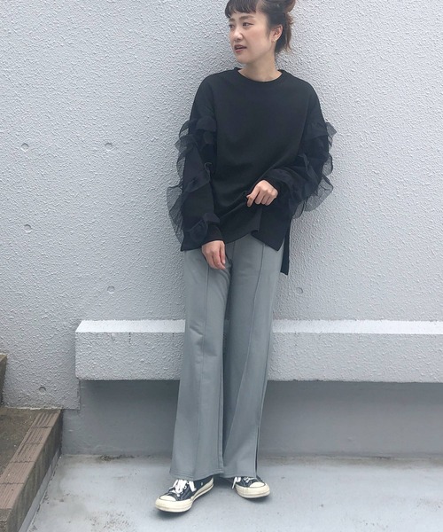 PICCIN（ピッチン）の「【WEB限定】ミニ裏毛フレアパンツ（その他パンツ・レディース・グレイッシュベージュ/ブルーグレー/ブラック・M）」の7枚目の写真