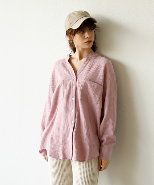 Auntie Rosa Holiday(アンティローザホリデー)の「キーネックダブルガーゼシャツ(シャツ/ブラウス・レディース・ホワイト/ブラック/パープル/イエロー/ブルー/グリーン/モカ・FREE)」の7枚目の写真