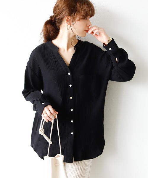 Auntie Rosa Holiday(アンティローザホリデー)の「キーネックダブルガーゼシャツ(シャツ/ブラウス・レディース・ホワイト/ブラック/パープル/イエロー/ブルー/グリーン/モカ・FREE)」の3枚目の写真