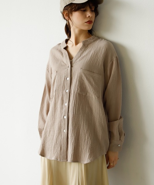 Auntie Rosa Holiday(アンティローザホリデー)の「キーネックダブルガーゼシャツ(シャツ/ブラウス・レディース・ホワイト/ブラック/パープル/イエロー/ブルー/グリーン/モカ・FREE)」の4枚目の写真