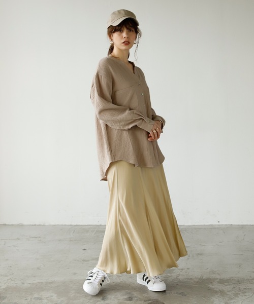 Auntie Rosa Holiday(アンティローザホリデー)の「キーネックダブルガーゼシャツ(シャツ/ブラウス・レディース・ホワイト/ブラック/パープル/イエロー/ブルー/グリーン/モカ・FREE)」の10枚目の写真