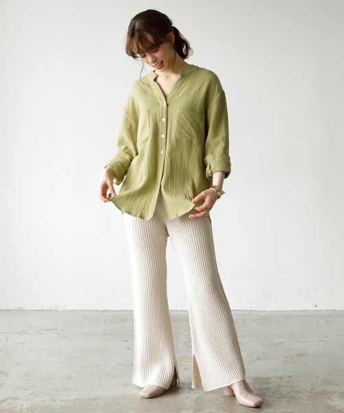 Auntie Rosa Holiday(アンティローザホリデー)の「キーネックダブルガーゼシャツ(シャツ/ブラウス・レディース・ホワイト/ブラック/パープル/イエロー/ブルー/グリーン/モカ・FREE)」の11枚目の写真