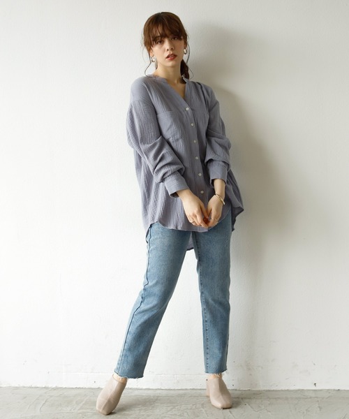 Auntie Rosa Holiday(アンティローザホリデー)の「キーネックダブルガーゼシャツ(シャツ/ブラウス・レディース・ホワイト/ブラック/パープル/イエロー/ブルー/グリーン/モカ・FREE)」の12枚目の写真