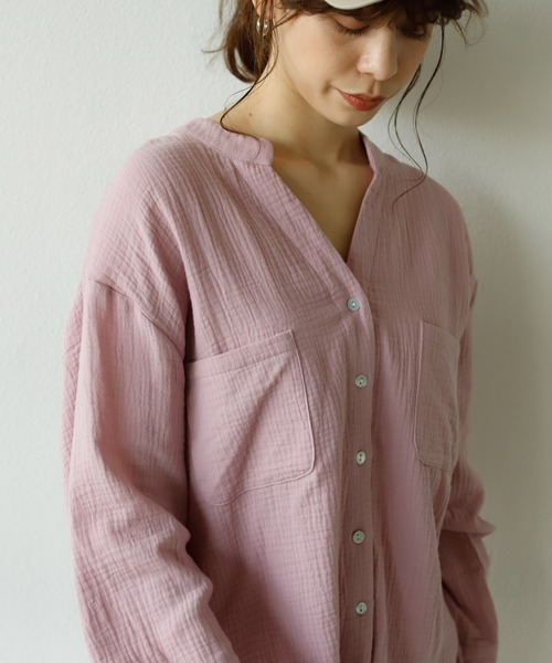 Auntie Rosa Holiday(アンティローザホリデー)の「キーネックダブルガーゼシャツ(シャツ/ブラウス・レディース・ホワイト/ブラック/パープル/イエロー/ブルー/グリーン/モカ・FREE)」の14枚目の写真