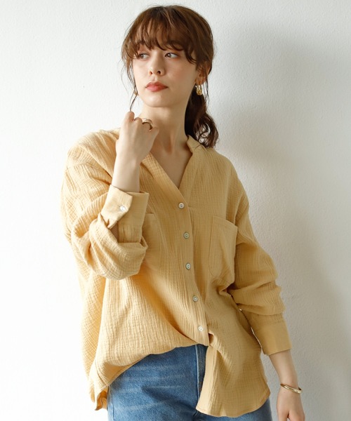Auntie Rosa Holiday(アンティローザホリデー)の「キーネックダブルガーゼシャツ(シャツ/ブラウス・レディース・ホワイト/ブラック/パープル/イエロー/ブルー/グリーン/モカ・FREE)」の22枚目の写真