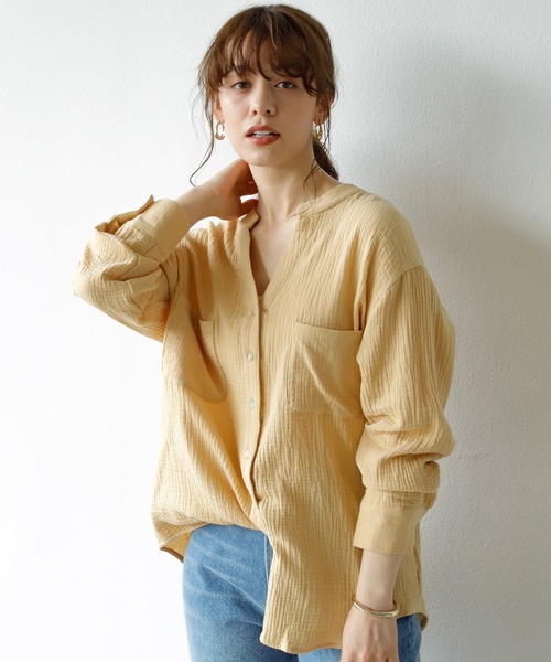 Auntie Rosa Holiday(アンティローザホリデー)の「キーネックダブルガーゼシャツ(シャツ/ブラウス・レディース・ホワイト/ブラック/パープル/イエロー/ブルー/グリーン/モカ・FREE)」の15枚目の写真