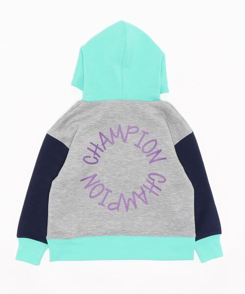 Champion（チャンピオン）の「【Champion】クレイジー切り替えパーカー（パーカー・キッズ・パープル/グリーン・120/140/130/105）」の4枚目の写真
