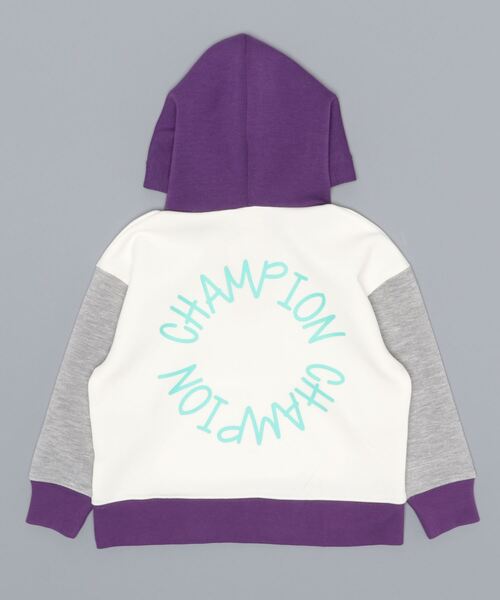 Champion（チャンピオン）の「【Champion】クレイジー切り替えパーカー（パーカー・キッズ・パープル/グリーン・120/140/130/105）」の3枚目の写真