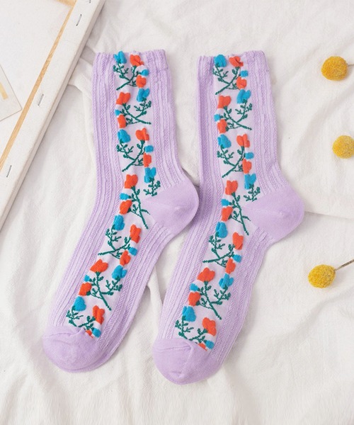 「kakko」（カッコ）の「レディース 花柄ラインソックス靴下（ソックス/靴下・レディース・A/B/C/D/E・ONE SIZE）」の3枚目の写真