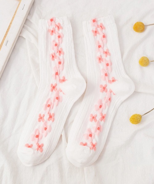 「kakko」（カッコ）の「レディース 花柄ラインソックス靴下（ソックス/靴下・レディース・A/B/C/D/E・ONE SIZE）」の5枚目の写真