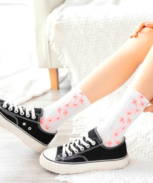 「kakko」（カッコ）の「レディース 花柄ラインソックス靴下（ソックス/靴下・レディース・A/B/C/D/E・ONE SIZE）」の6枚目の写真