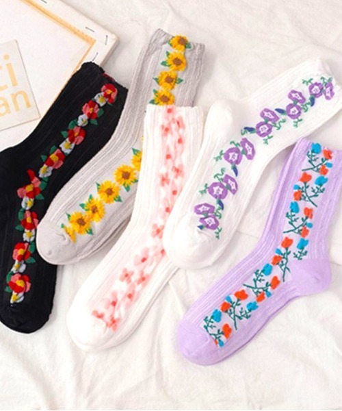 「kakko」（カッコ）の「レディース 花柄ラインソックス靴下（ソックス/靴下・レディース・A/B/C/D/E・ONE SIZE）」の9枚目の写真