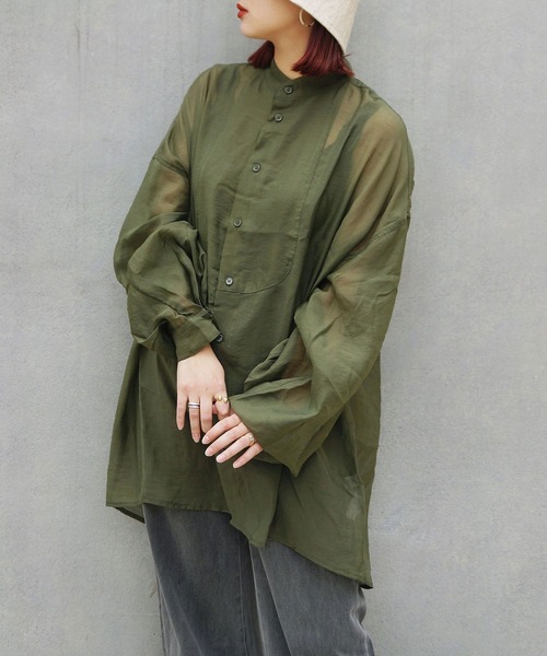 179/WG（イチナナキュウダブルジー）の「切り替えビッグシャツ（シャツ/ブラウス・レディース・ライトグレー/ブラウン/カーキ・MEDIUM）」の3枚目の写真