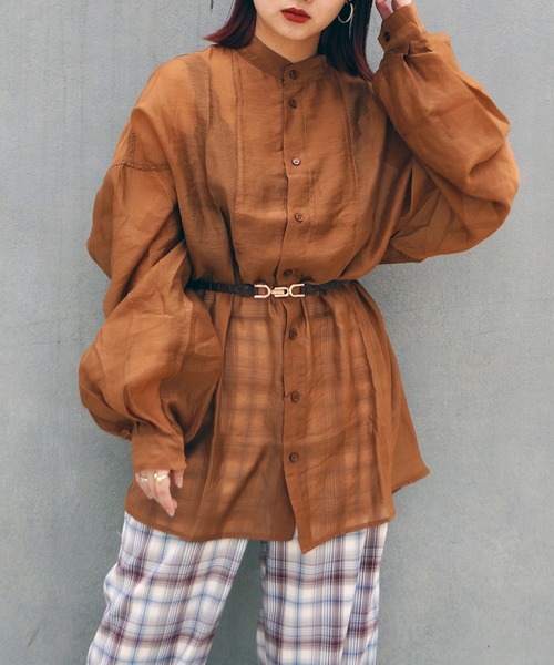 179/WG（イチナナキュウダブルジー）の「切り替えビッグシャツ（シャツ/ブラウス・レディース・ライトグレー/ブラウン/カーキ・MEDIUM）」の6枚目の写真