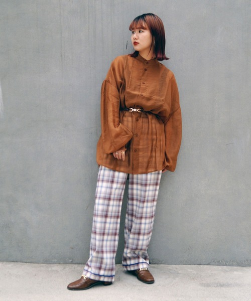 179/WG（イチナナキュウダブルジー）の「切り替えビッグシャツ（シャツ/ブラウス・レディース・ライトグレー/ブラウン/カーキ・MEDIUM）」の9枚目の写真