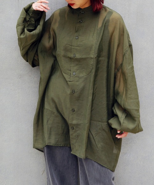 179/WG（イチナナキュウダブルジー）の「切り替えビッグシャツ（シャツ/ブラウス・レディース・ライトグレー/ブラウン/カーキ・MEDIUM）」の14枚目の写真