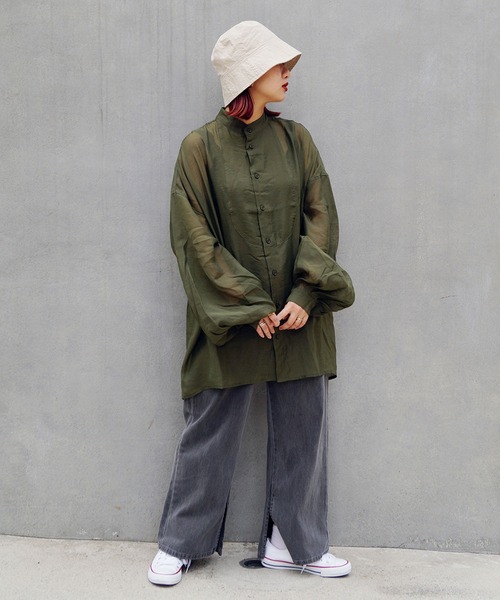 179/WG（イチナナキュウダブルジー）の「切り替えビッグシャツ（シャツ/ブラウス・レディース・ライトグレー/ブラウン/カーキ・MEDIUM）」の12枚目の写真