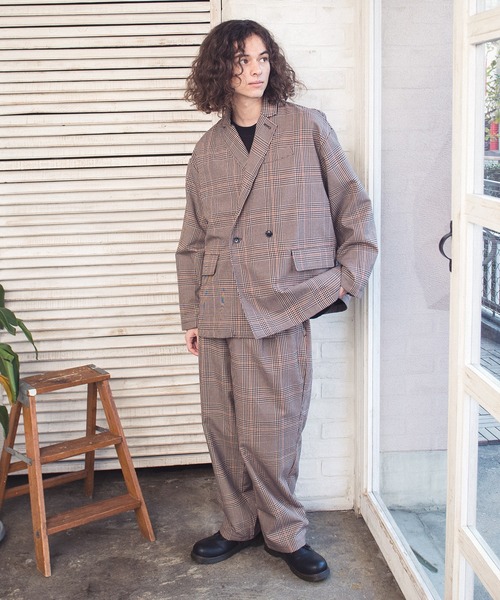 THE HITSS（ヒッツ）の「【THE HITSS】オーバーサイズ TR ダブルジャケット＆ワイドテーパードパンツ［セットアップ商品］（セットアップ・メンズ・ブラック/ベージュ/グレイッシュベージュ/カーキ/サックスブルー/チェック・M/L/XL）」の17枚目の写真