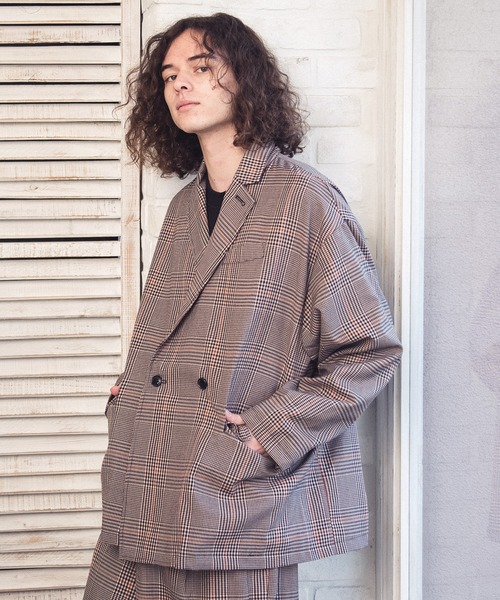 THE HITSS（ヒッツ）の「【THE HITSS】オーバーサイズ TR ダブルジャケット＆ワイドテーパードパンツ［セットアップ商品］（セットアップ・メンズ・ブラック/ベージュ/グレイッシュベージュ/カーキ/サックスブルー/チェック・M/L/XL）」の9枚目の写真