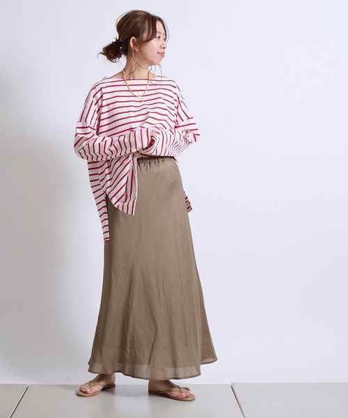 DouDou(ドゥドゥ)の「テンセル麻スカート(スカート・レディース・ブラック/カーキ・FREE)」の6枚目の写真