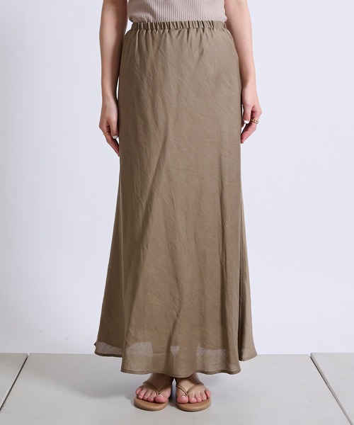 DouDou(ドゥドゥ)の「テンセル麻スカート(スカート・レディース・ブラック/カーキ・FREE)」の4枚目の写真
