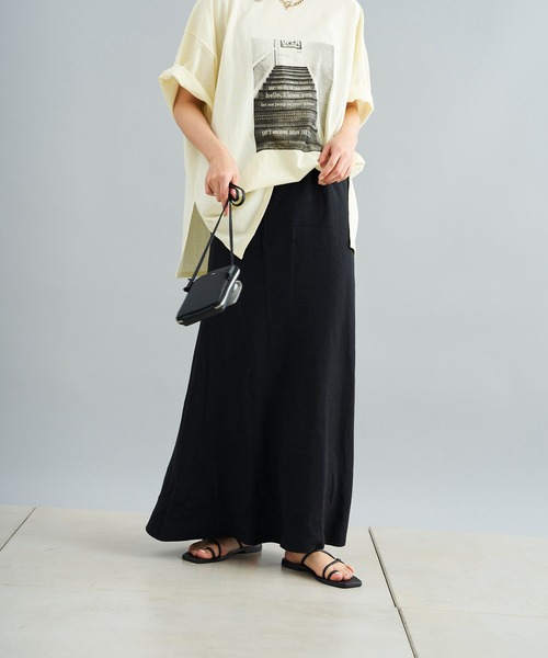 DouDou(ドゥドゥ)の「テンセル麻スカート(スカート・レディース・ブラック/カーキ・FREE)」の9枚目の写真
