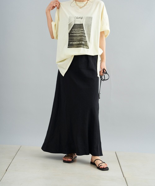 DouDou(ドゥドゥ)の「テンセル麻スカート(スカート・レディース・ブラック/カーキ・FREE)」の7枚目の写真