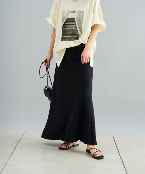 DouDou(ドゥドゥ)の「テンセル麻スカート(スカート・レディース・ブラック/カーキ・FREE)」の20枚目の写真